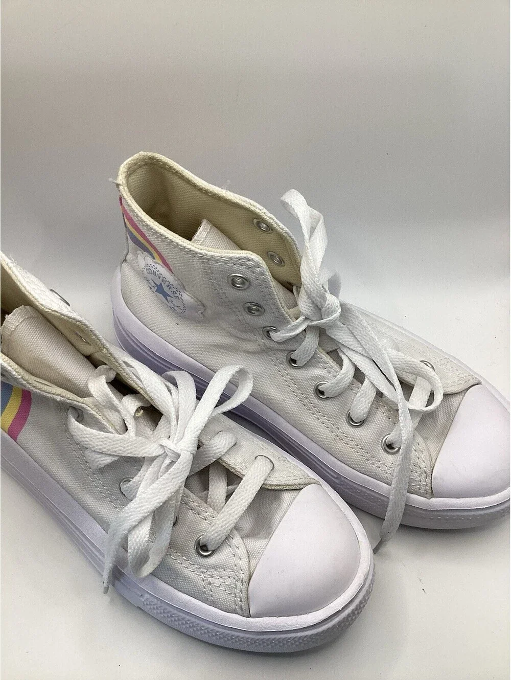 Converse All Star Platform Shoes Kids Size 3 White Rainbow High Top